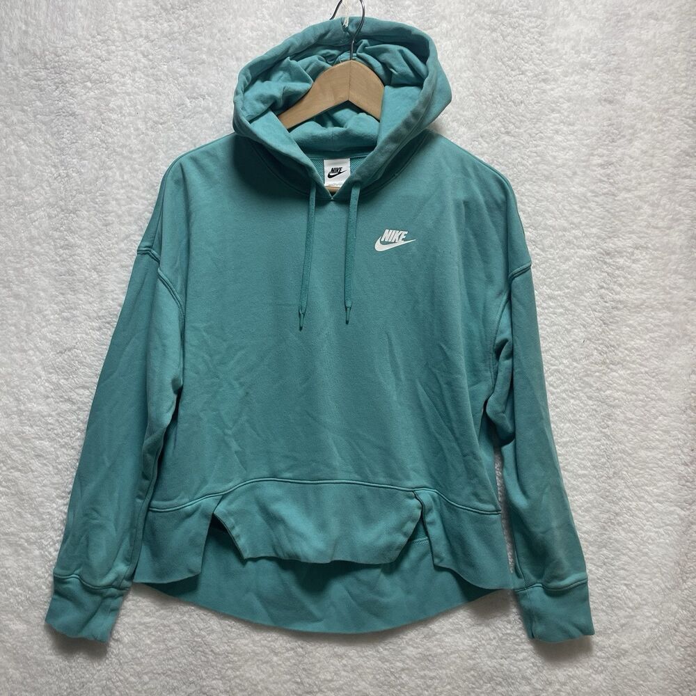 Nike Women Teal  Oversized French Terry Sportswear Club Fleece Hoodie Top XS